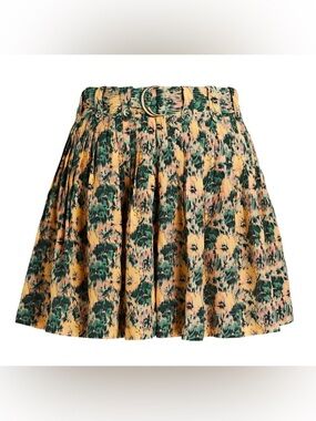 Ulla Johnson Margot Pansy Pleated Floral Silk Shorts Belted High Rise Size 8